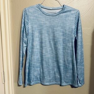 Blue and White Vertical-Striped Long Sleeve Top